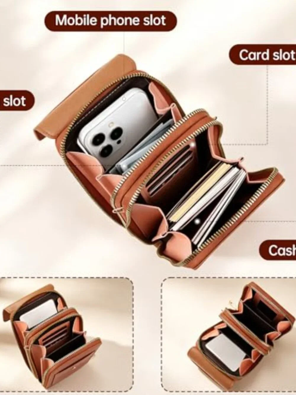 PU Leather RFID Blocking Touch Screen Crossbody Phone Wallet Messenger Bag